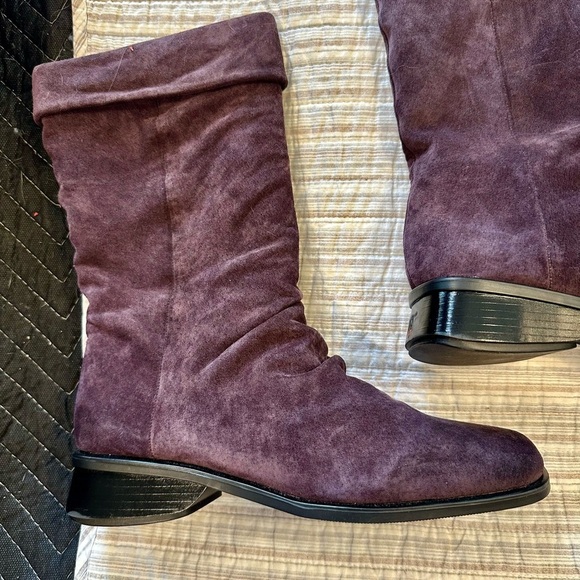 Simon Purple Suede Slouch Boots Women’s 9M Fold Over Square Toe Retro Style - Picture 3 of 9